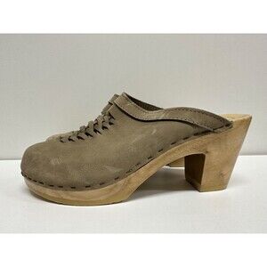 No. 6 Wear in Good Health women size 40/9.5 10 olive green suede upper clog shoe